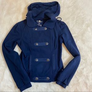 GUESS Double Breasted Military Sweater, Navy, S